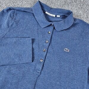 Lacoste Womens Slim Fit Long Sleeve Polo Shirt Blue Heather Pique Size 48 Logo